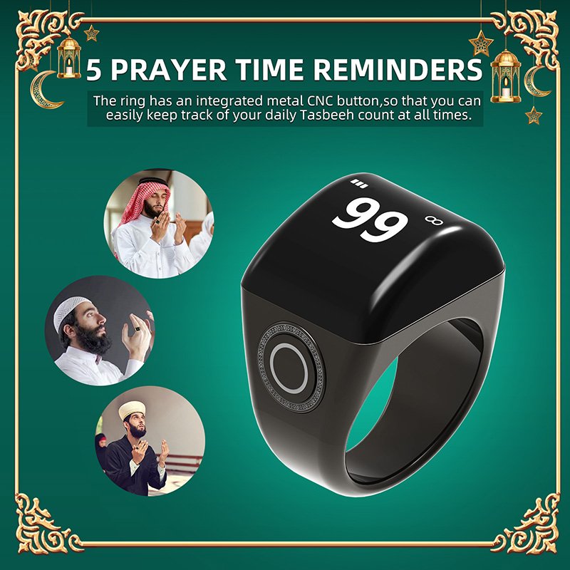 Hot selling Islamic Gift Zikr Ring Muslim Smart Ring With Tasbih Online Azan Clock Sunrise Alarm Clock Healthy Smart Ring